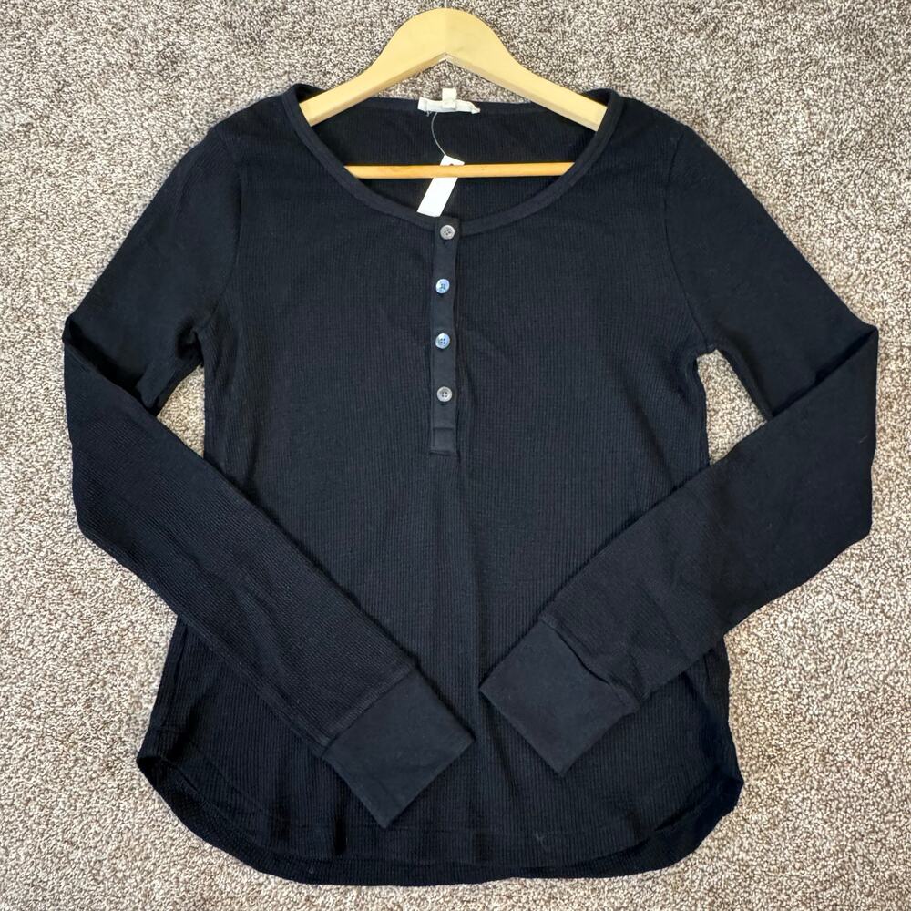 Madewell Waffle Knit Scoop Neck Henley Top Womens Medium Fitted Y2K Bella Grunge